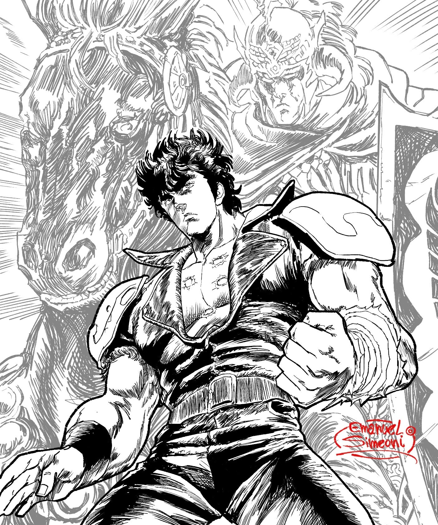 Kenshiro B&W - Print Art by Emanuel Simeoni