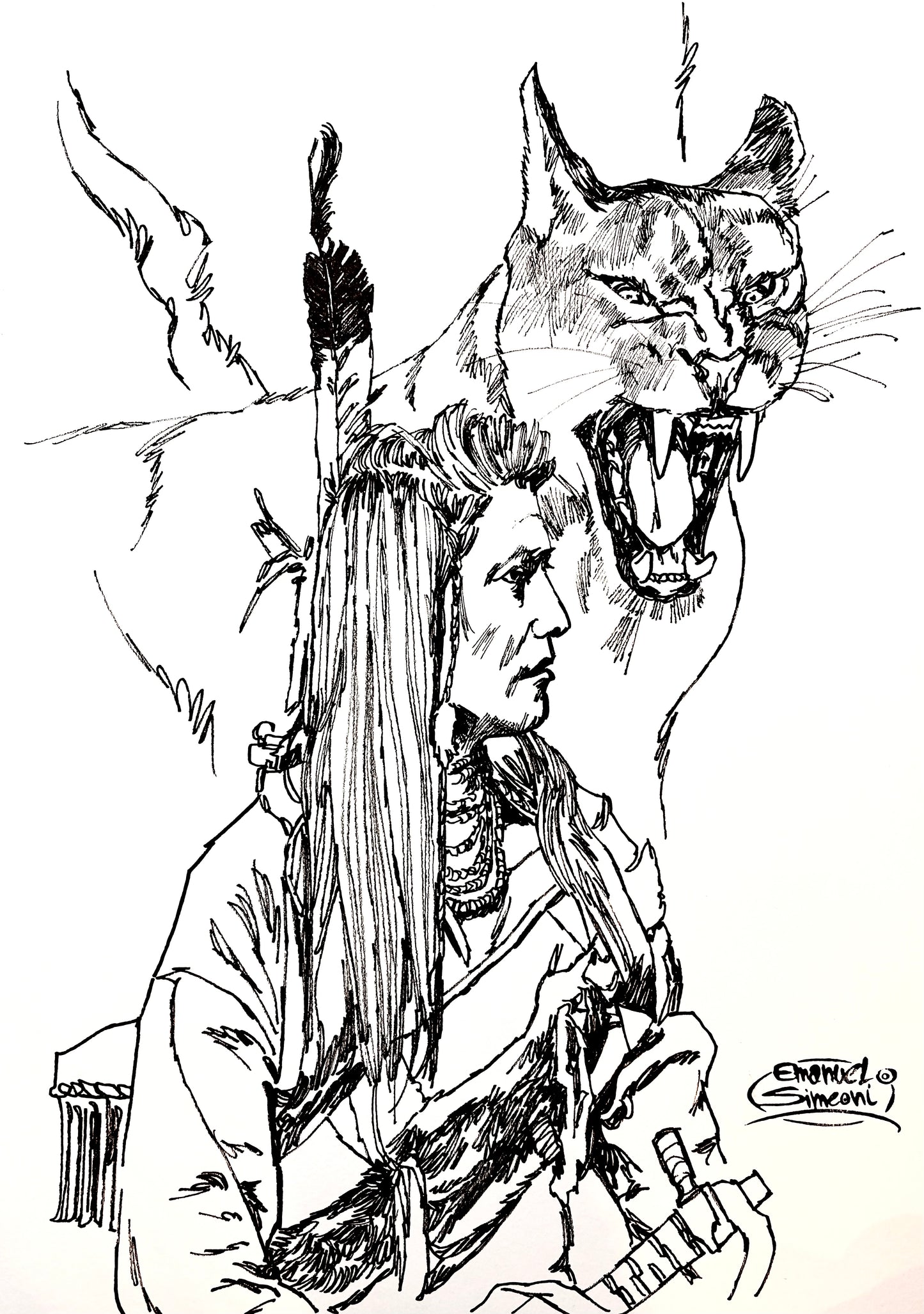 Guerriero Nativo con Puma - Opera d'Arte originale di Emanuel Simeoni