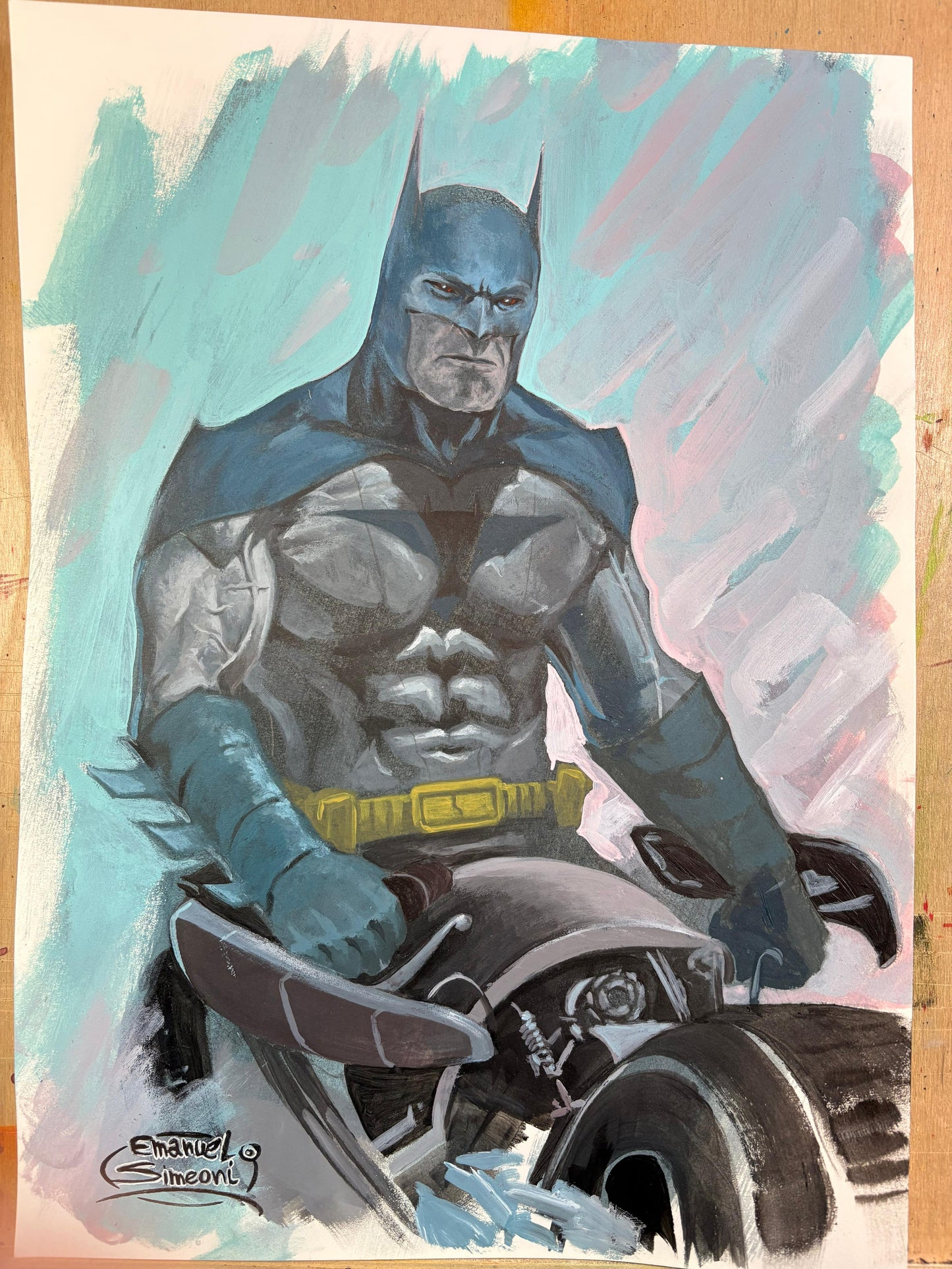 Batman su Moto - Opera d’Arte Originale di Emanuel Simeoni