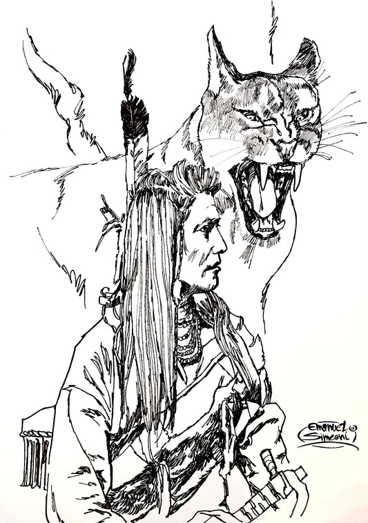 Guerriero Nativo con Puma - Opera d'Arte originale di Emanuel Simeoni