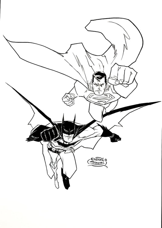 Batman e Superman - Opera d’Arte Originale di Emanuel Simeoni
